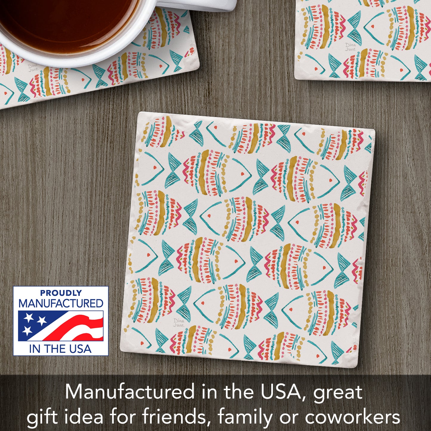 Thirstystone Tropical Fish Single Tumbled Tile Stone Coaster with Protective Cork Backing Manufactured in The USA 4" Square, Colorful, Artistiic, Easily Wipes Clean