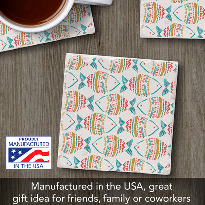 Thirstystone Tropical Fish Single Tumbled Tile Stone Coaster with Protective Cork Backing Manufactured in The USA 4" Square, Colorful, Artistiic, Easily Wipes Clean