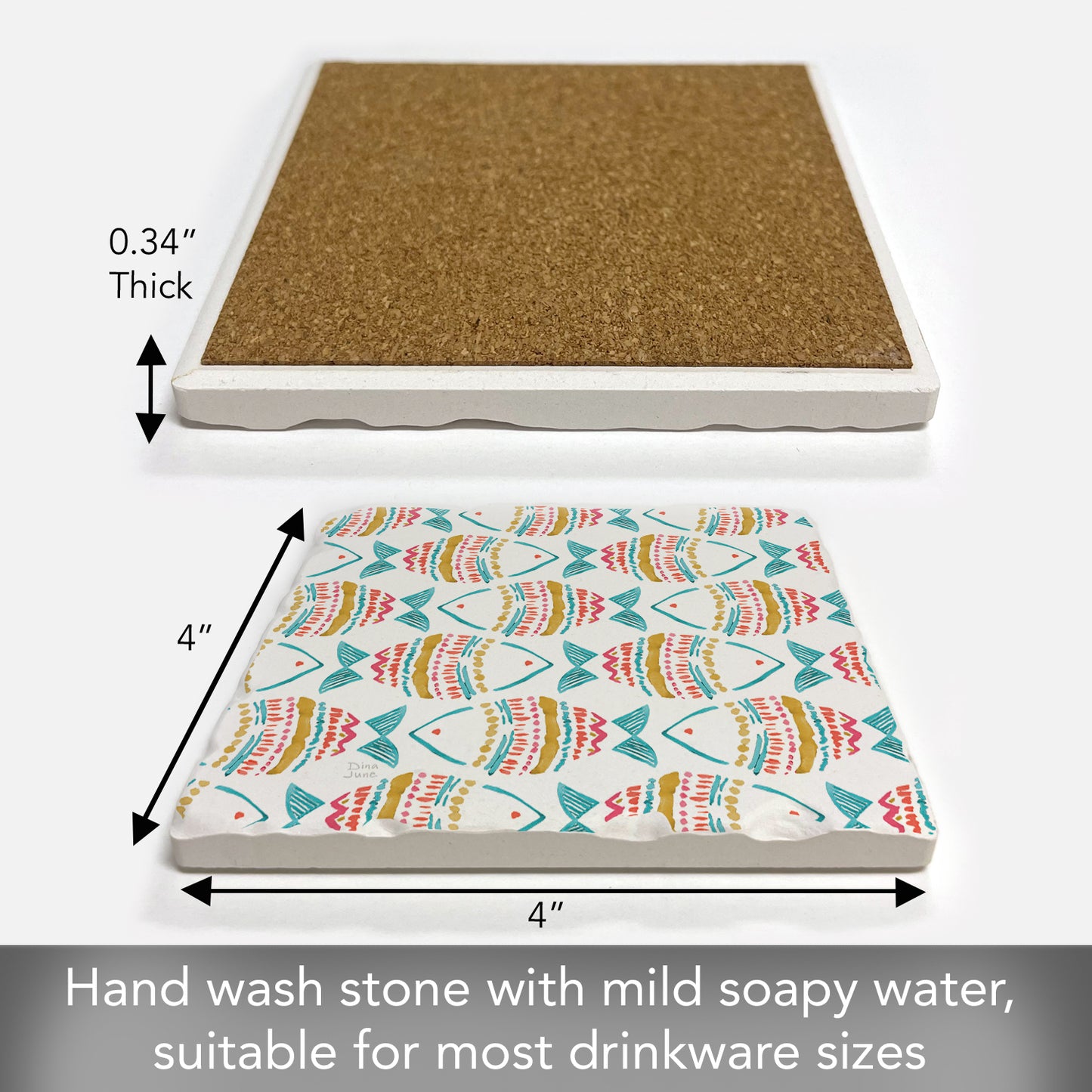 Thirstystone Tropical Fish Single Tumbled Tile Stone Coaster with Protective Cork Backing Manufactured in The USA 4" Square, Colorful, Artistiic, Easily Wipes Clean