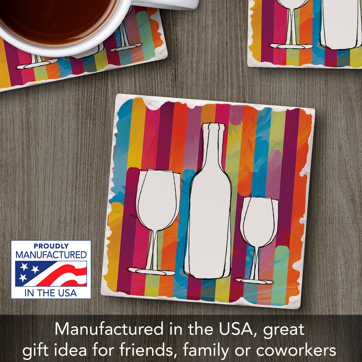 Thirstystone Silhouette Bottles Single Tumbled Tile Stone Coaster with Protective Cork Backing Manufactured in The USA 4" Square, Artistic, Easily Wipes Clean