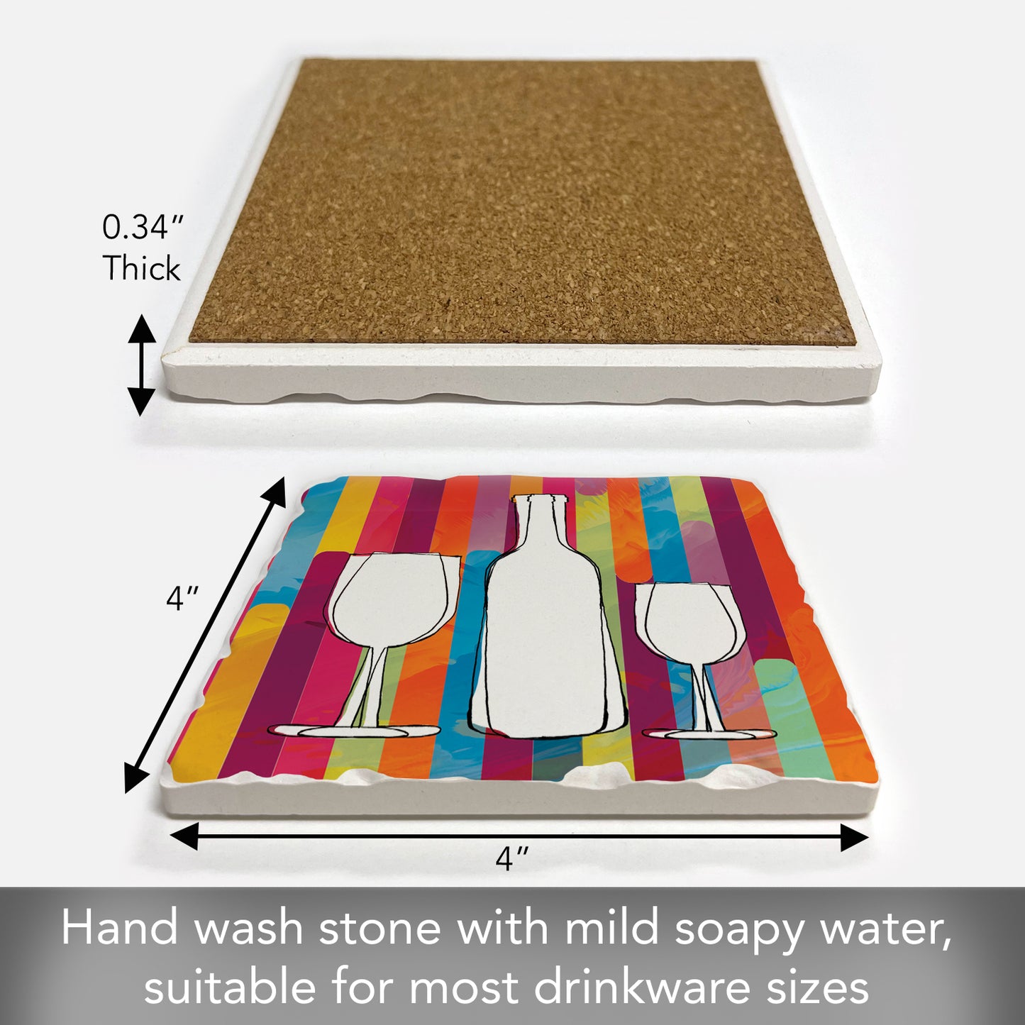 Thirstystone Silhouette Bottles Single Tumbled Tile Stone Coaster with Protective Cork Backing Manufactured in The USA 4" Square, Artistic, Easily Wipes Clean