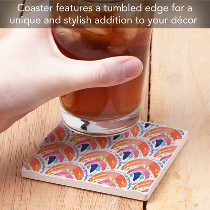 Thirstystone Bohemian Sea Single Tumbled Tile Stone Coaster with Protective Cork Backing Manufactured in The USA 4" Square, Colorful, Artistiic, Easily Wipes Clean