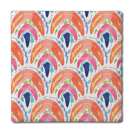 Thirstystone Bohemian Sea Single Tumbled Tile Stone Coaster with Protective Cork Backing Manufactured in The USA 4" Square, Colorful, Artistiic, Easily Wipes Clean
