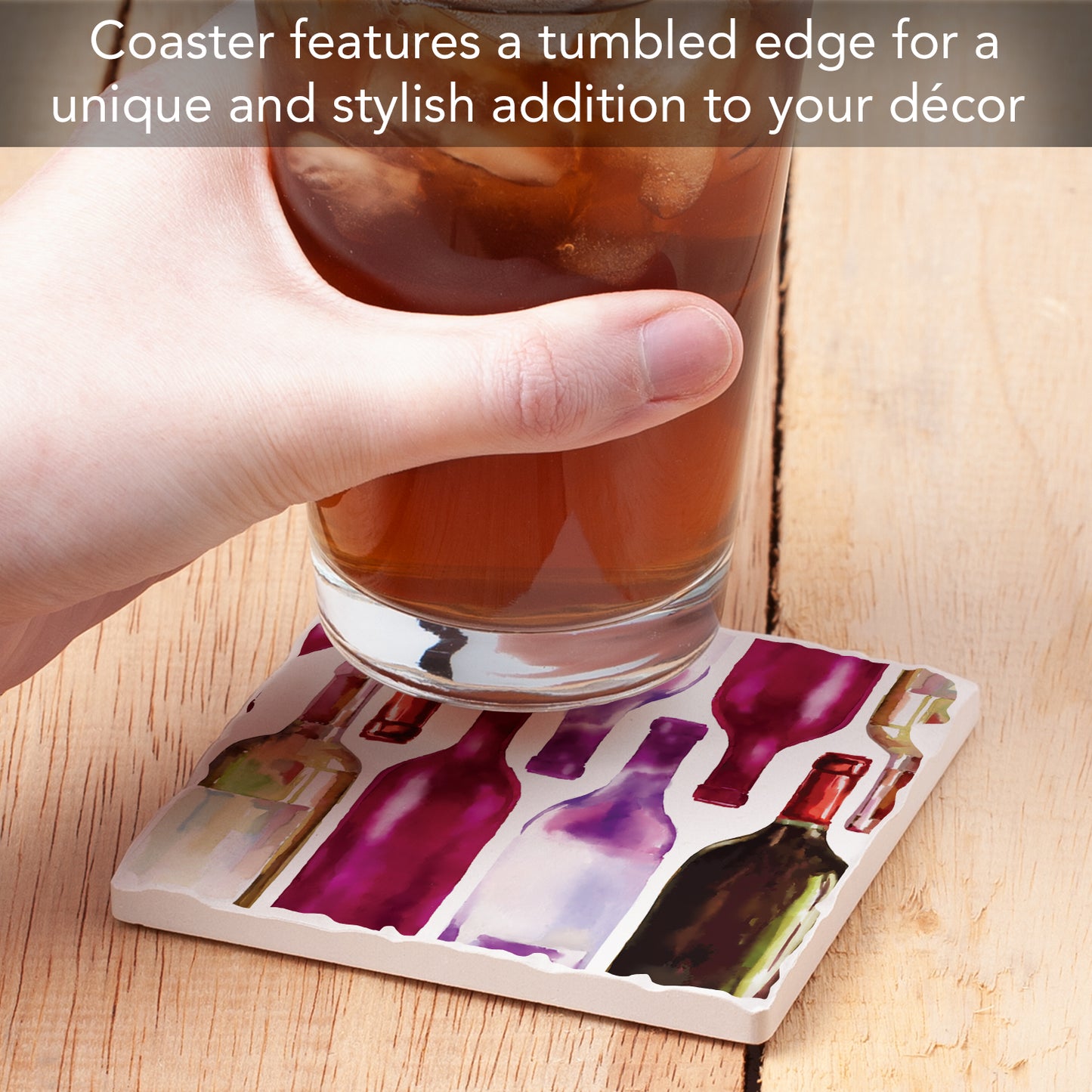 Thirstystone Watercolor Wine Bottles Single Tumbled Tile Stone Coaster with Protective Cork Backing Manufactured in The USA 4" Square, Artistic, Easily Wipes Clean