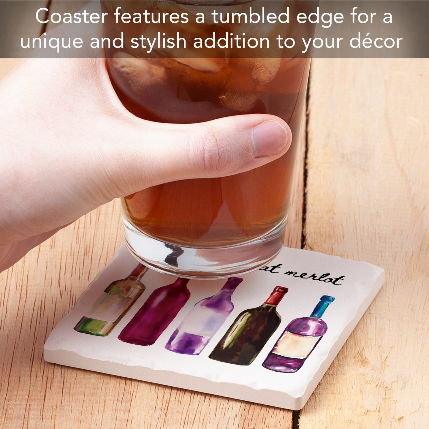 Thirstystone Had Me at Merlot Single Tumbled Tile Stone Coaster with Protective Cork Backing Manufactured in The USA 4" Square, Artistic, Easily Wipes Clean