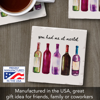 Thirstystone Had Me at Merlot Single Tumbled Tile Stone Coaster with Protective Cork Backing Manufactured in The USA 4" Square, Artistic, Easily Wipes Clean