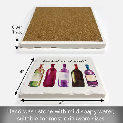 Thirstystone Had Me at Merlot Single Tumbled Tile Stone Coaster with Protective Cork Backing Manufactured in The USA 4" Square, Artistic, Easily Wipes Clean