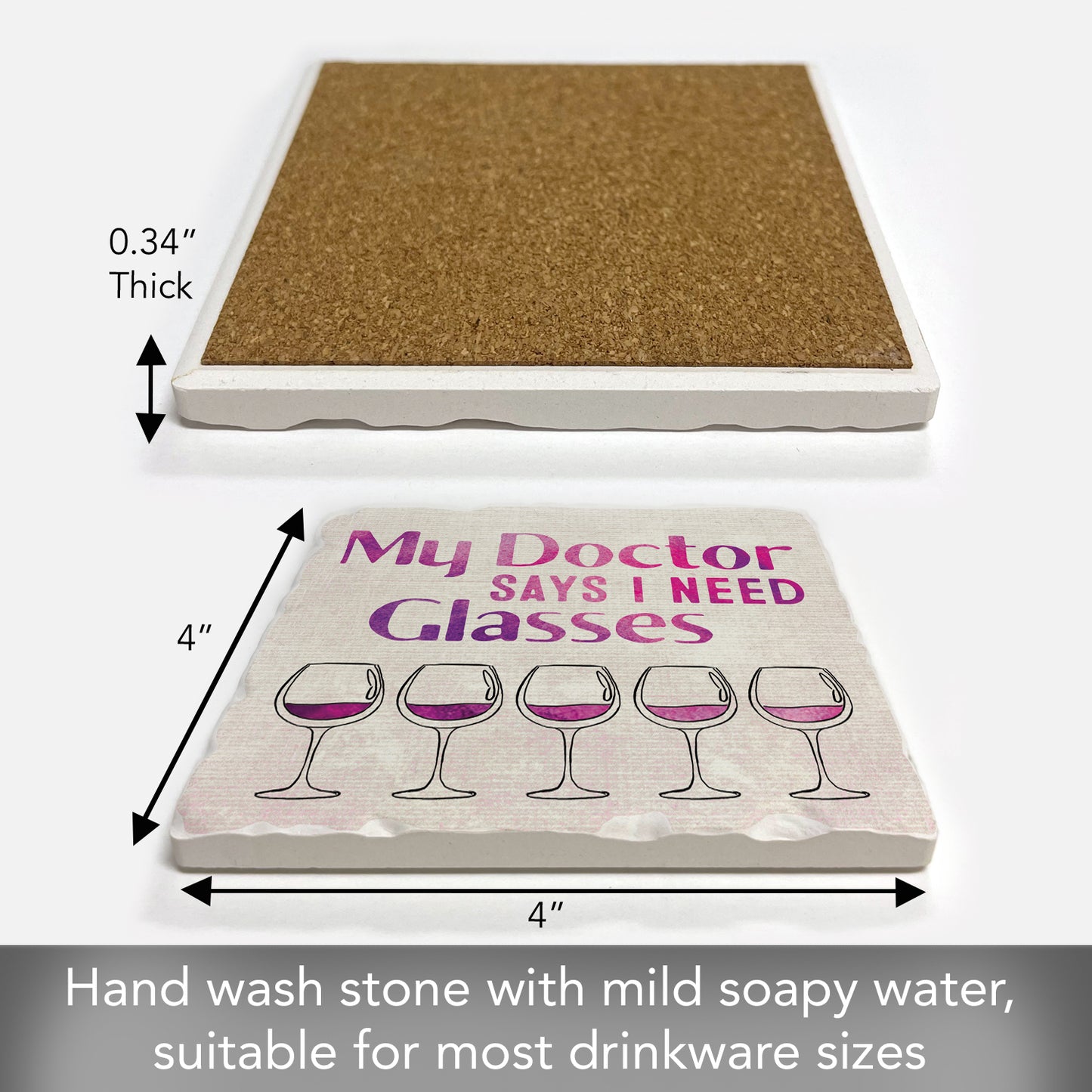 Thirstystone Need Glasses Single Tumbled Tile Stone Coaster with Protective Cork Backing Manufactured in The USA 4" Square, Artistic, Easily Wipes Clean