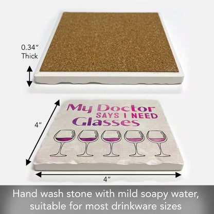 Thirstystone Need Glasses Single Tumbled Tile Stone Coaster with Protective Cork Backing Manufactured in The USA 4" Square, Artistic, Easily Wipes Clean
