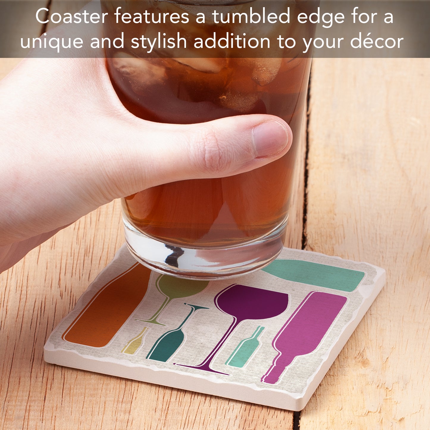 Thirstystone Retro Wine Single Tumbled Tile Stone Coaster with Protective Cork Backing Manufactured in The USA 4" Square, Artistic, Easily Wipes Clean