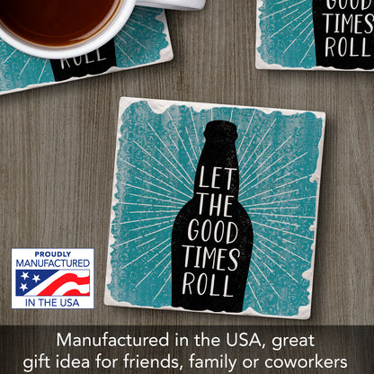 Thirstystone Good Times Single Tumbled Tile Stone Coaster with Protective Cork Backing Manufactured in The USA 4" Square, Artistic, Easily Wipes Clean