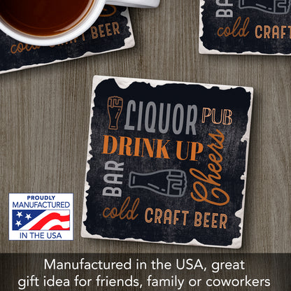 Thirstystone Cheers Drink Up Single Tumbled Tile Stone Coaster with Protective Cork Backing Manufactured in The USA 4" Square, Artistic, Easily Wipes Clean