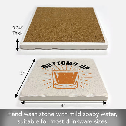 Thirstystone Bottoms Up Single Tumbled Tile Stone Coaster with Protective Cork Backing Manufactured in The USA 4" Square, Artistic, Easily Wipes Clean