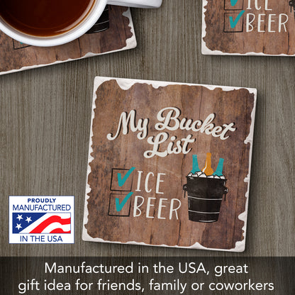 Thirstystone Beer List Single Tumbled Tile Stone Coaster with Protective Cork Backing Manufactured in The USA 4" Square, Artistic, Easily Wipes Clean