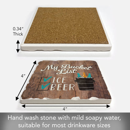 Thirstystone Beer List Single Tumbled Tile Stone Coaster with Protective Cork Backing Manufactured in The USA 4" Square, Artistic, Easily Wipes Clean