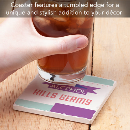 Thirstystone Alcohol Kills Germs Single Tumbled Tile Stone Coaster with Protective Cork Backing Manufactured in The USA 4" Square, Artistic, Easily Wipes Clean