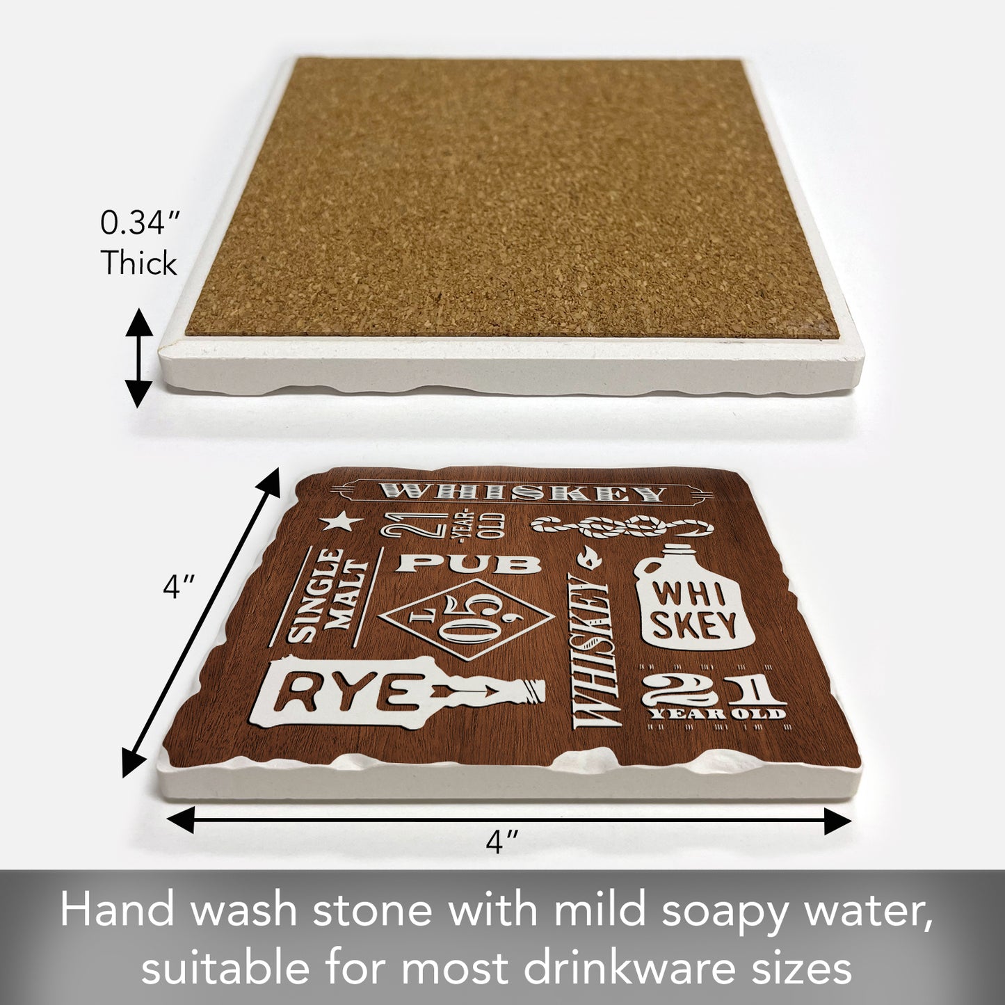 Thirstystone Whiskey Collage Single Tumbled Tile Stone Coaster with Protective Cork Backing Manufactured in The USA 4" Square, Artistic, Easily Wipes Clean