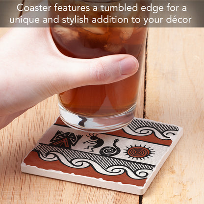 Thirstystone Pueblo Single Tumbled Tile Stone Coaster with Protective Cork Backing Manufactured in The USA 4" Square, Colorful, Artistic, Easily Wipes Clean