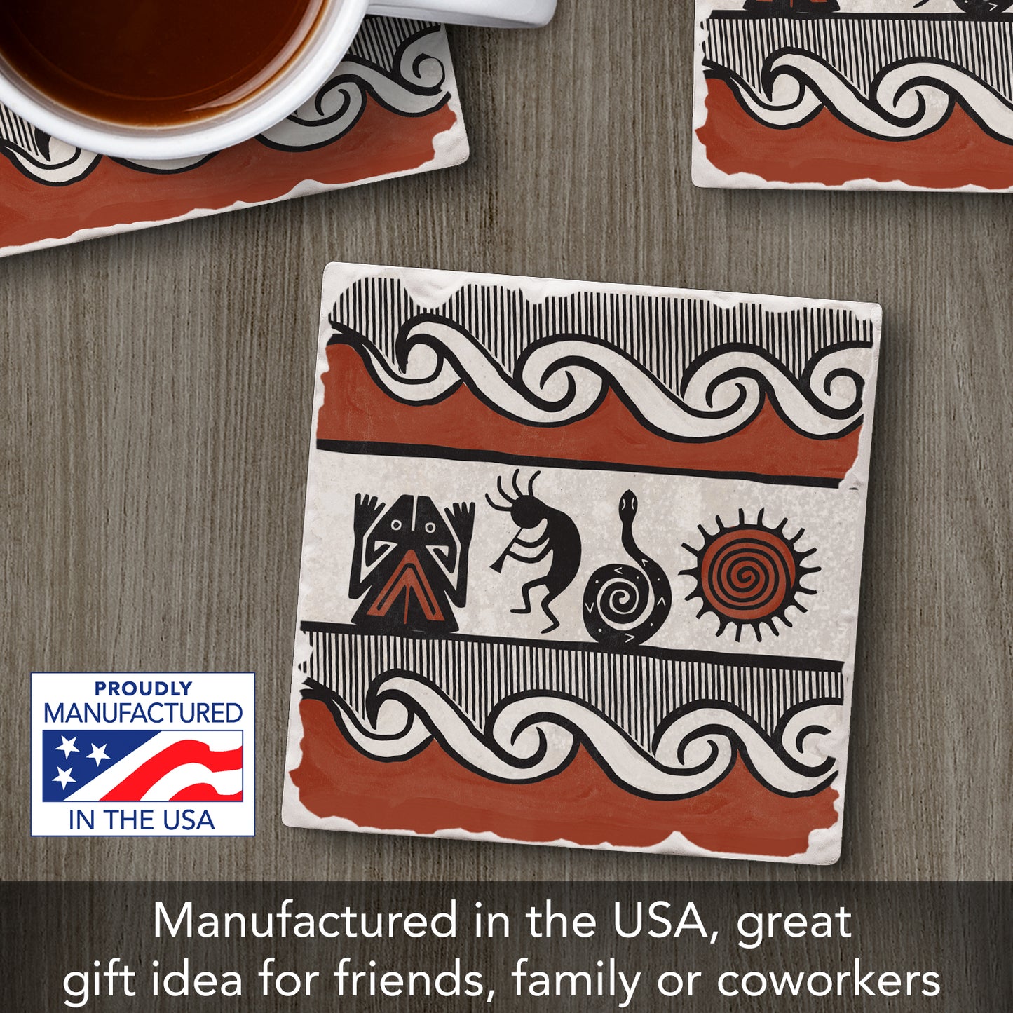 Thirstystone Pueblo Single Tumbled Tile Stone Coaster with Protective Cork Backing Manufactured in The USA 4" Square, Colorful, Artistic, Easily Wipes Clean