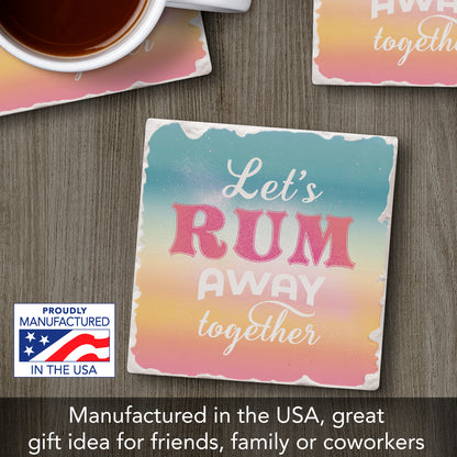Thirstystone Let's Rum Away Together Single Tumbled Tile Stone Coaster with Protective Cork Backing Manufactured in The USA 4" Square, Artistic, Easily Wipes Clean