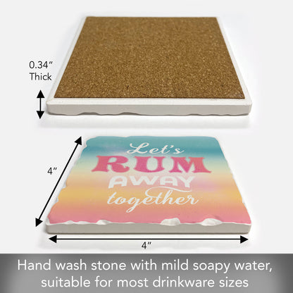 Thirstystone Let's Rum Away Together Single Tumbled Tile Stone Coaster with Protective Cork Backing Manufactured in The USA 4" Square, Artistic, Easily Wipes Clean