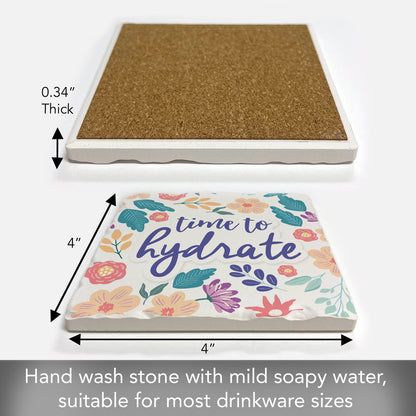 Thirstystone Hydrate Single Tumbled Tile Stone Coaster with Protective Cork Backing Manufactured in The USA 4" Square, Artistic, Easily Wipes Clean