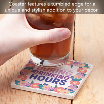 Thirstystone Drinking Hours Single Tumbled Tile Stone Coaster with Protective Cork Backing Manufactured in The USA 4" Square, Artistic, Easily Wipes Clean