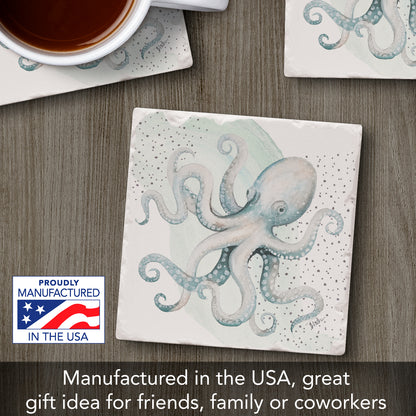 Thirstystone Ocean Octopus Single Tumbled Tile Stone Coaster with Protective Cork Backing Manufactured in The USA 4" Square, Colorful, Artistiic, Easily Wipes Clean