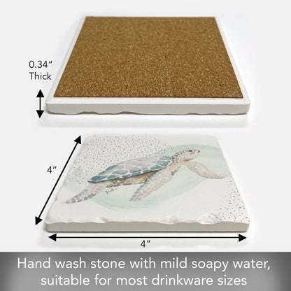 Thirstystone Sea Turtle Single Tumbled Tile Stone Coaster with Protective Cork Backing Manufactured in The USA 4" Square, Colorful, Artistic, Easily Wipes Clean