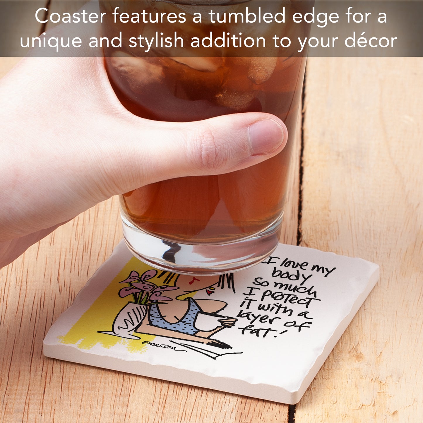 Thirstystone Love My Body Single Tumbled Tile Coaster Manufactured in The USA Humorous, Stylish, Single Coasters Allow You to Create Own Set