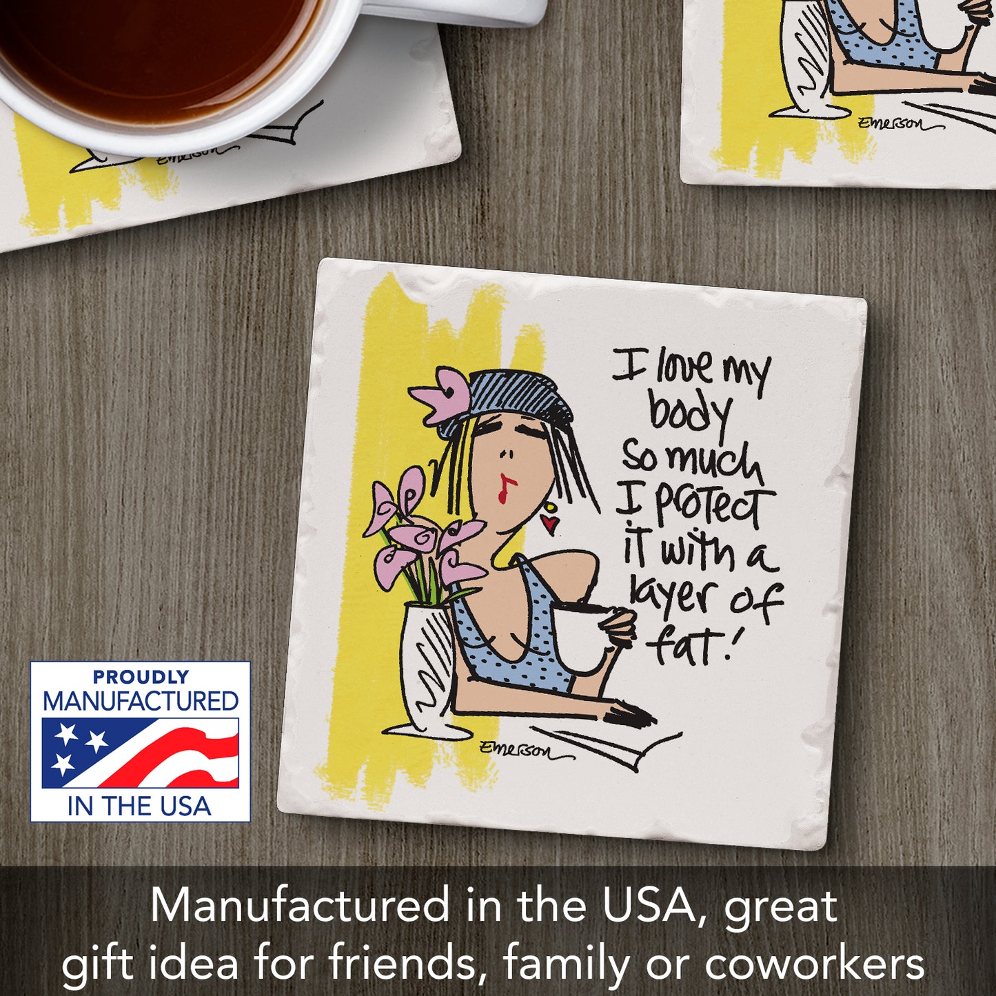 Thirstystone Love My Body Single Tumbled Tile Coaster Manufactured in The USA Humorous, Stylish, Single Coasters Allow You to Create Own Set