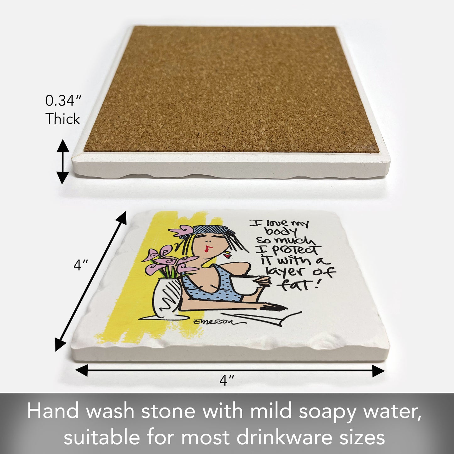 Thirstystone Love My Body Single Tumbled Tile Coaster Manufactured in The USA Humorous, Stylish, Single Coasters Allow You to Create Own Set