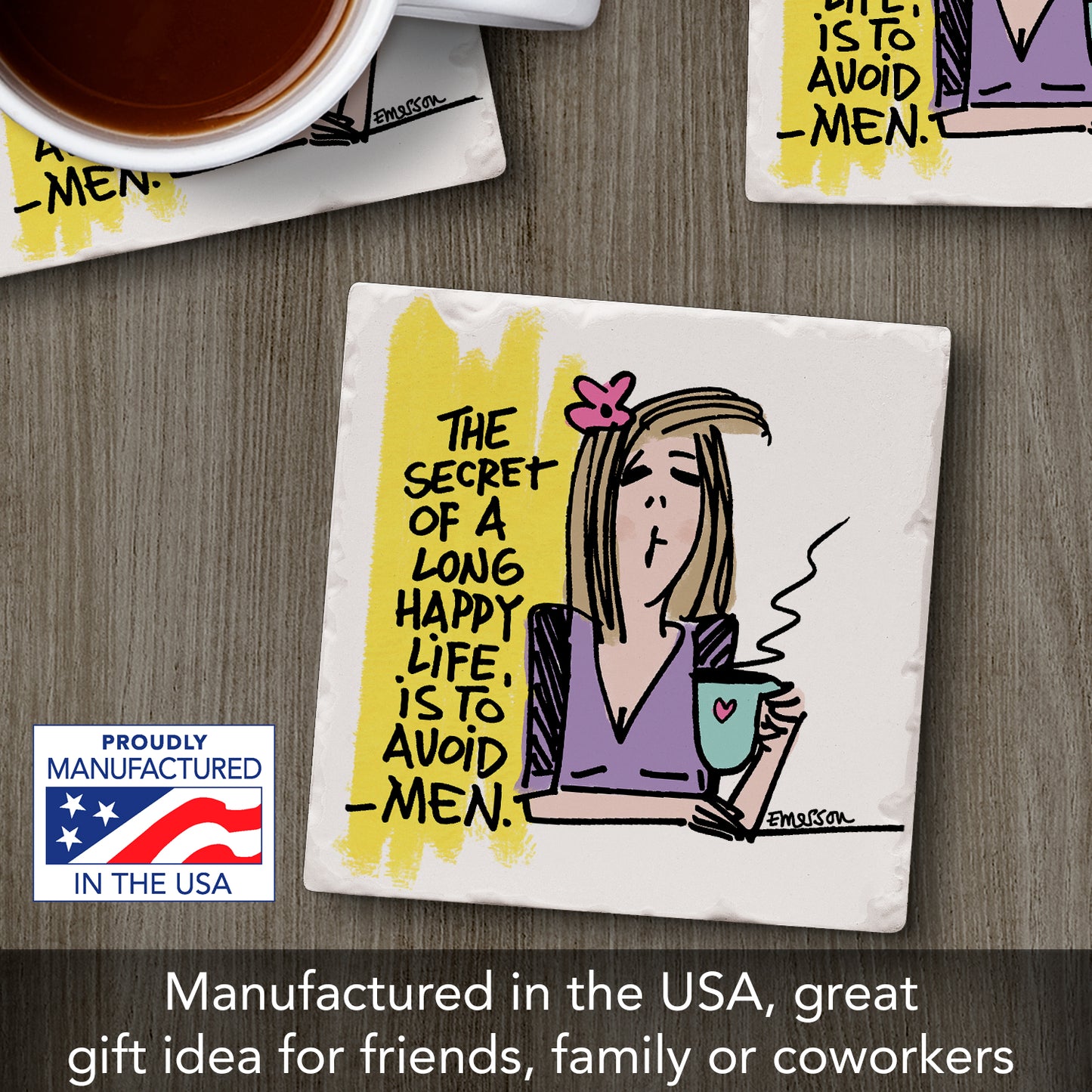 Thirstystone Ladies of Indulgence Single Tumbled Tile Coaster Collection Manufactured in The USA Humorous, Stylish, Single Coasters Allow You to Create Own Set (Avoid Men)