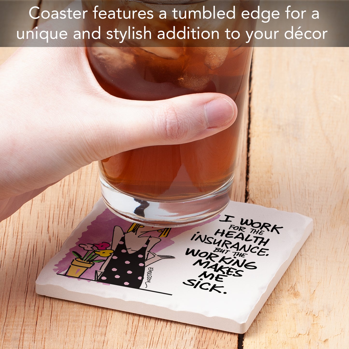 Thirstystone Working Makes Me Sick Single Tumbled Tile Stone Coaster Manufactured in The USA Humorous, Stylish, Single Coasters Allow You to Create Own Set