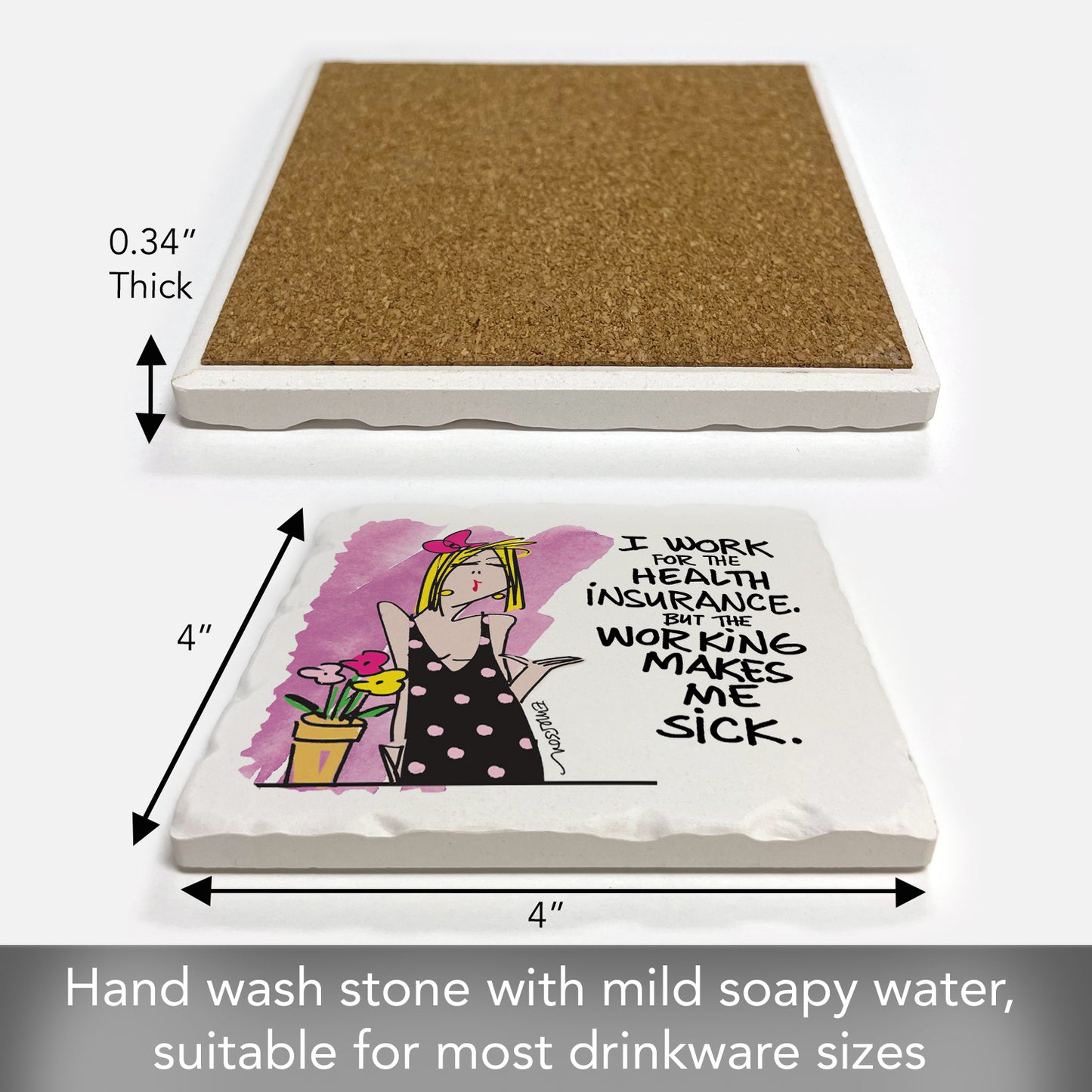 Thirstystone Working Makes Me Sick Single Tumbled Tile Stone Coaster Manufactured in The USA Humorous, Stylish, Single Coasters Allow You to Create Own Set