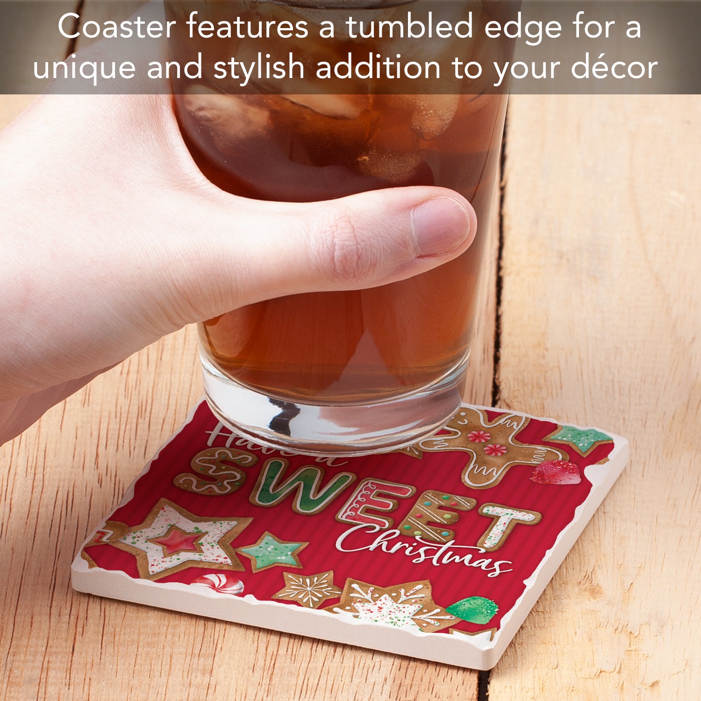 Thirstystone Sweet Christmas Single Tumbled Tile Stone Coaster with Protective Cork Backing Manufactured in The USA 4" Square, Artistic, Easily Wipes Clean