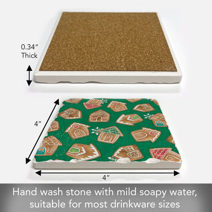 Thirstystone Gingerbread Houses Single Tumbled Tile Stone Coaster with Protective Cork Backing Manufactured in The USA 4" Square, Artistic, Easily Wipes Clean