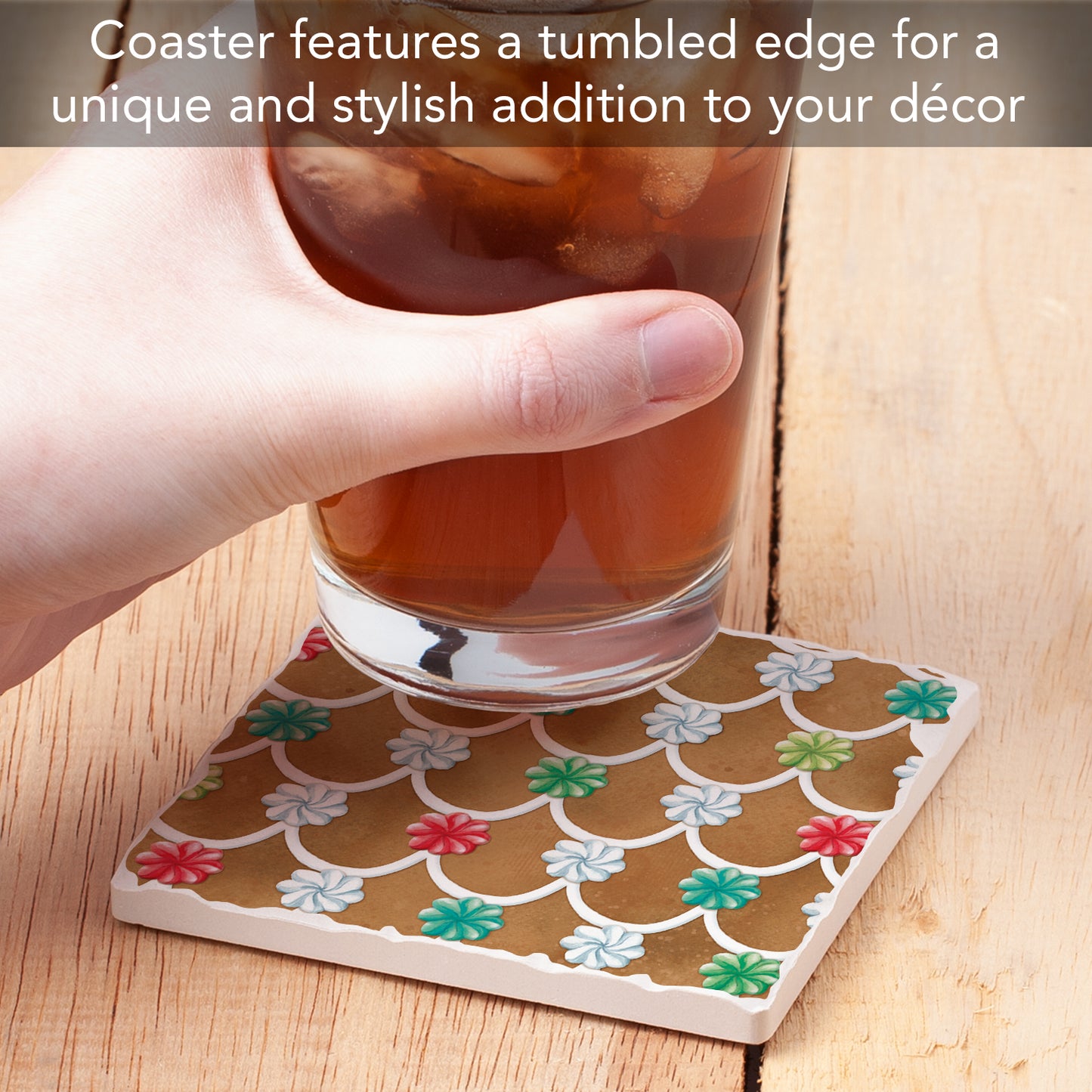 Thirstystone Gingerbread Rooftop Single Tumbled Tile Stone Coaster with Protective Cork Backing Manufactured in The USA 4" Square, Artistic, Easily Wipes Clean