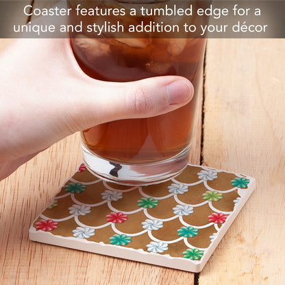 Thirstystone Gingerbread Rooftop Single Tumbled Tile Stone Coaster with Protective Cork Backing Manufactured in The USA 4" Square, Artistic, Easily Wipes Clean