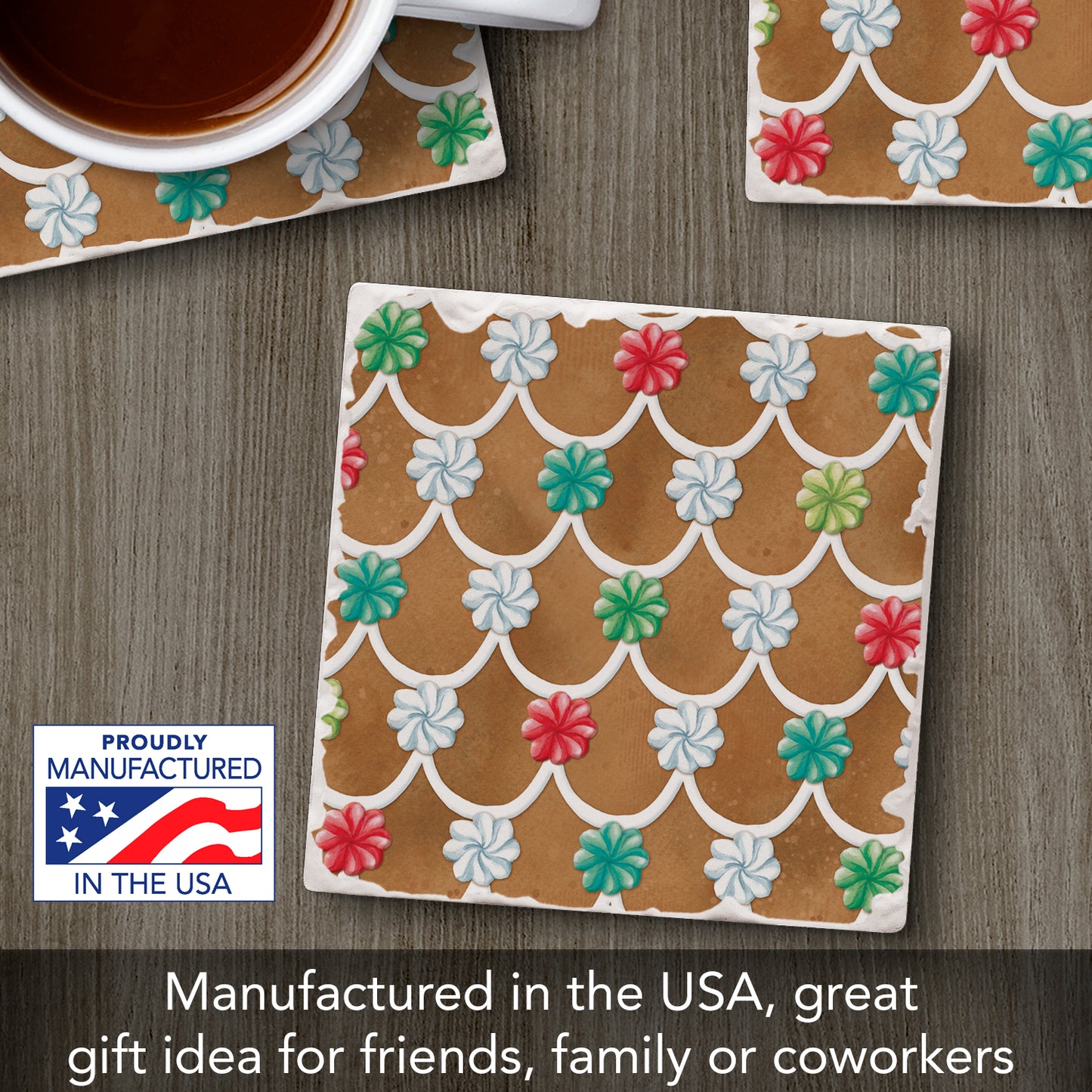 Thirstystone Gingerbread Rooftop Single Tumbled Tile Stone Coaster with Protective Cork Backing Manufactured in The USA 4" Square, Artistic, Easily Wipes Clean