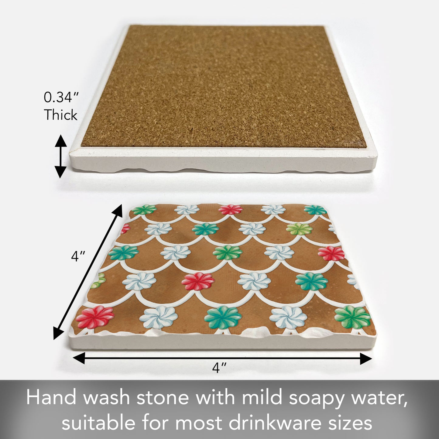 Thirstystone Gingerbread Rooftop Single Tumbled Tile Stone Coaster with Protective Cork Backing Manufactured in The USA 4" Square, Artistic, Easily Wipes Clean