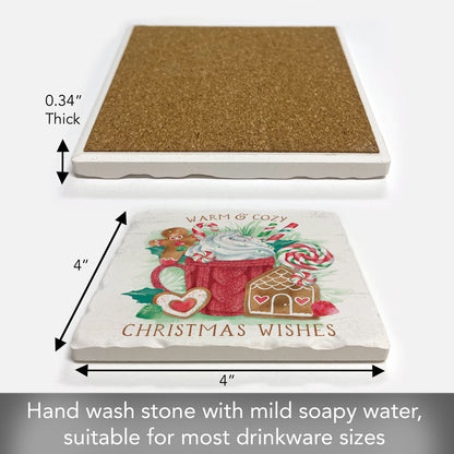 Thirstystone Christmas Wishes Single Tumbled Tile Stone Coaster with Protective Cork Backing Manufactured in The USA 4" Square, Artistic, Easily Wipes Clean
