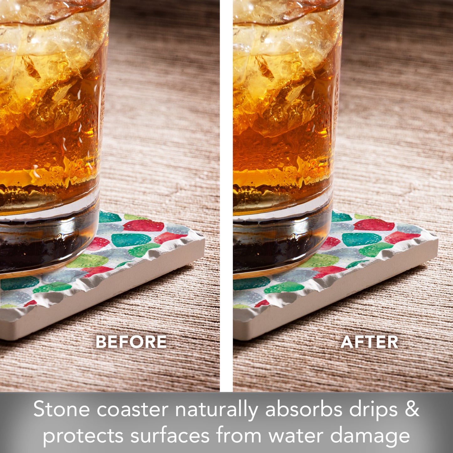 Thirstystone Gumdrops Single Tumbled Tile Stone Coaster with Protective Cork Backing Manufactured in The USA 4" Square, Artistic, Easily Wipes Clean