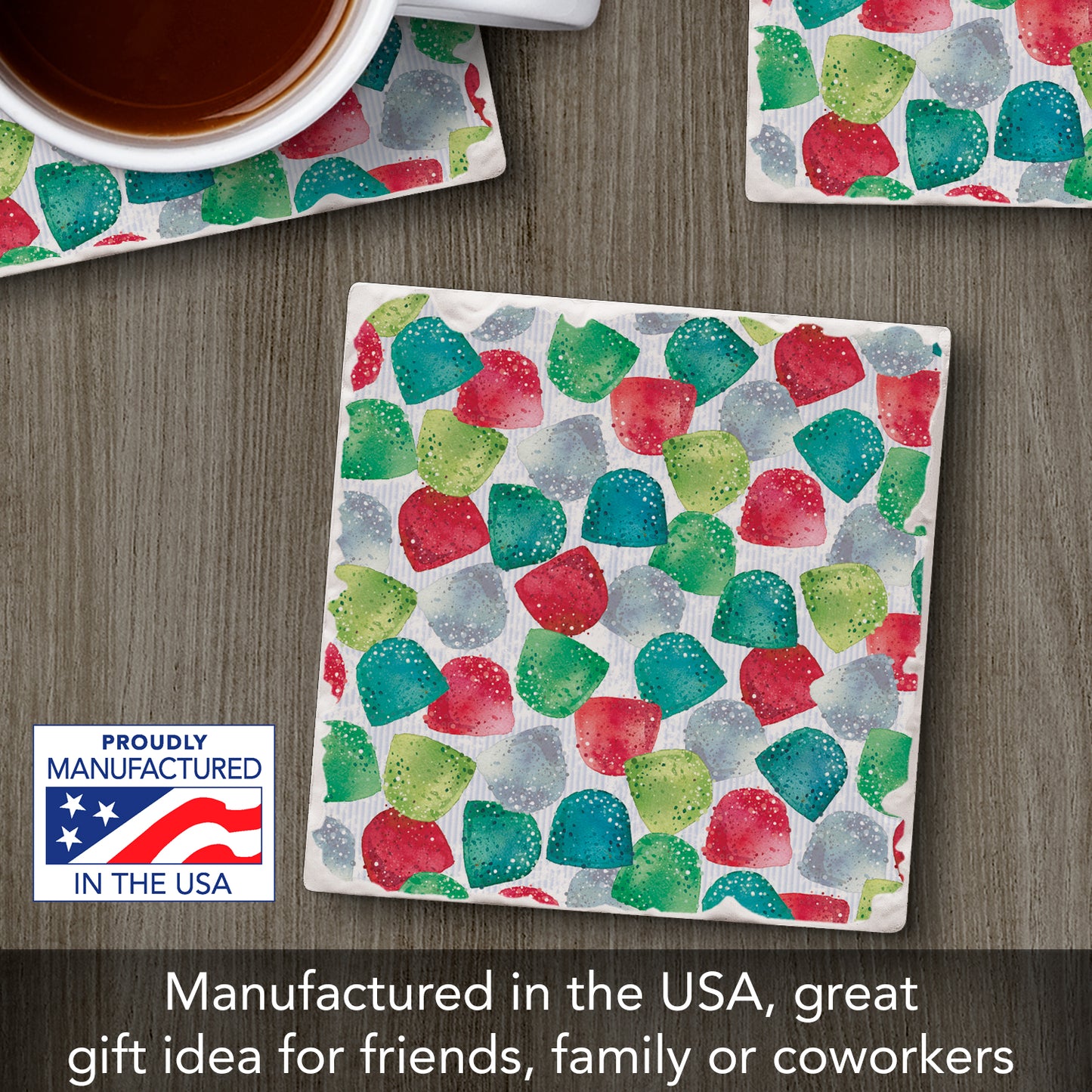 Thirstystone Gumdrops Single Tumbled Tile Stone Coaster with Protective Cork Backing Manufactured in The USA 4" Square, Artistic, Easily Wipes Clean