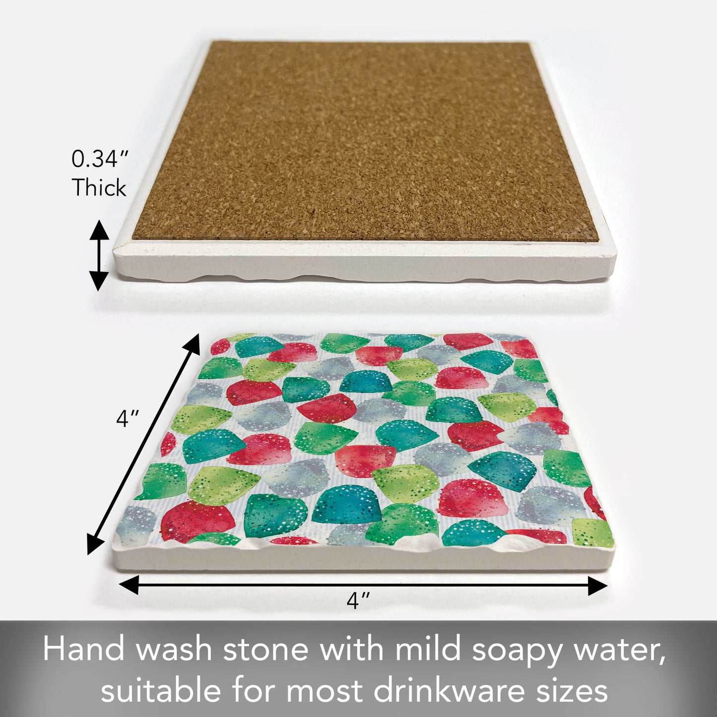 Thirstystone Gumdrops Single Tumbled Tile Stone Coaster with Protective Cork Backing Manufactured in The USA 4" Square, Artistic, Easily Wipes Clean