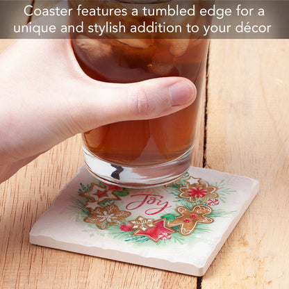 Thirstystone Gingerbread Joy Single Tumbled Tile Stone Coaster with Protective Cork Backing Manufactured in The USA 4" Square, Artistic, Easily Wipes Clean