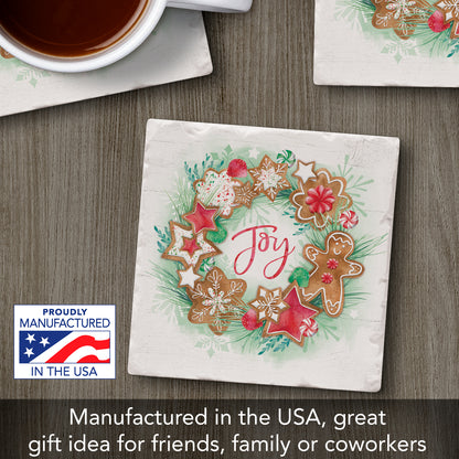 Thirstystone Gingerbread Joy Single Tumbled Tile Stone Coaster with Protective Cork Backing Manufactured in The USA 4" Square, Artistic, Easily Wipes Clean