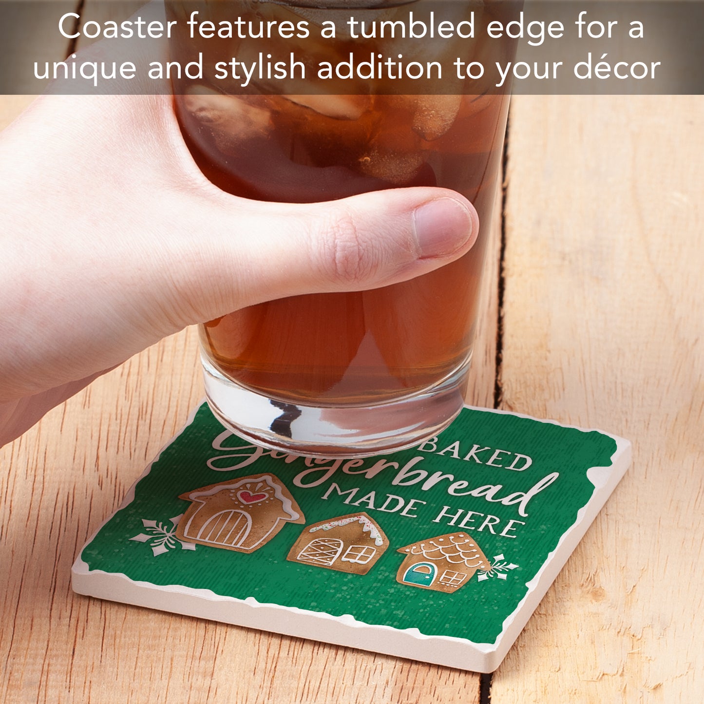 Thirstystone Fresh Baked Gingerbread Single Tumbled Tile Stone Coaster with Protective Cork Backing Manufactured in The USA 4" Square, Artistic, Easily Wipes Clean