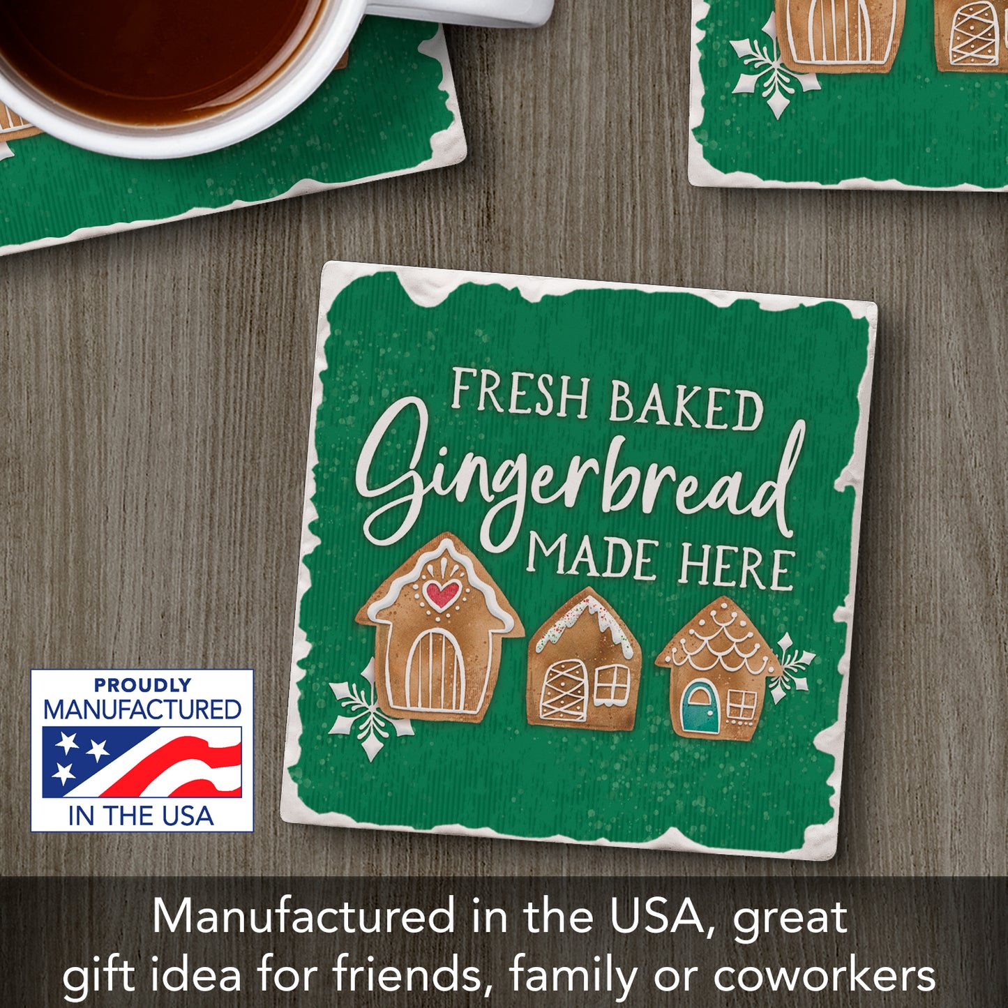 Thirstystone Fresh Baked Gingerbread Single Tumbled Tile Stone Coaster with Protective Cork Backing Manufactured in The USA 4" Square, Artistic, Easily Wipes Clean