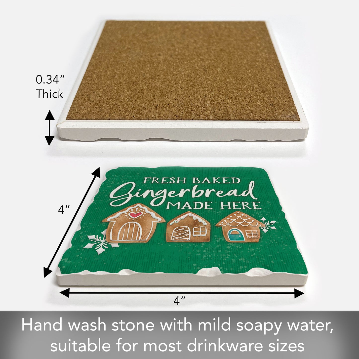 Thirstystone Fresh Baked Gingerbread Single Tumbled Tile Stone Coaster with Protective Cork Backing Manufactured in The USA 4" Square, Artistic, Easily Wipes Clean